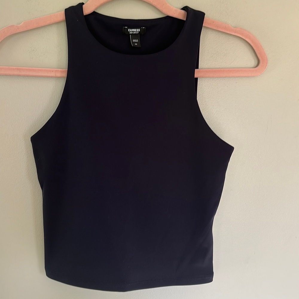 Express Body Contour High Compression High Neck Cropped Tank - Navy - XS